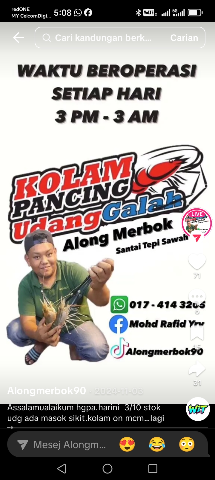 Kolam pancing udang galah along, kolam pancing di Merbok, Kedah (gambar 3)